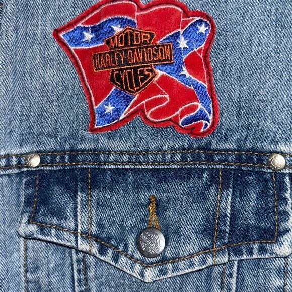 Vintage 1980s Harley Davidson Denim Jean Jacket XL Softail patches trucker embrd - Picture 2 of 11